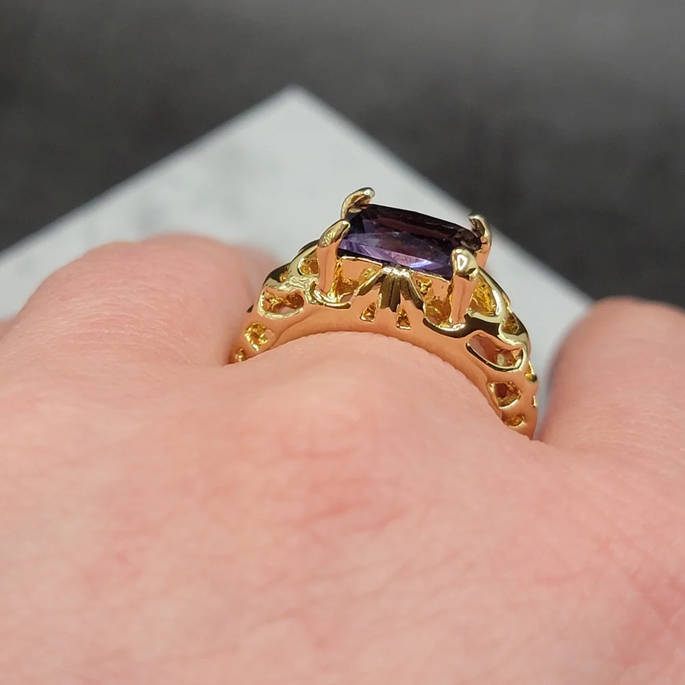 Gold Plated Simulated Amethyst Filigree Ring